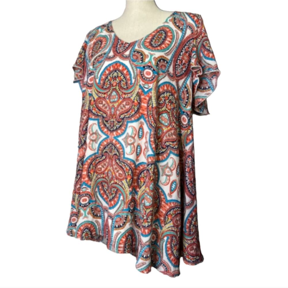 Show Me Your MuMu Womens Dress or Tunic Adult Size Small Peach Teal V Neck Lined